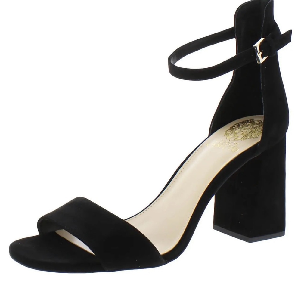 BRAND NEW VINCE CAMUTO WINDERLY SUEDE BLACK BLOCK HEEL SANDALS SIZE 6